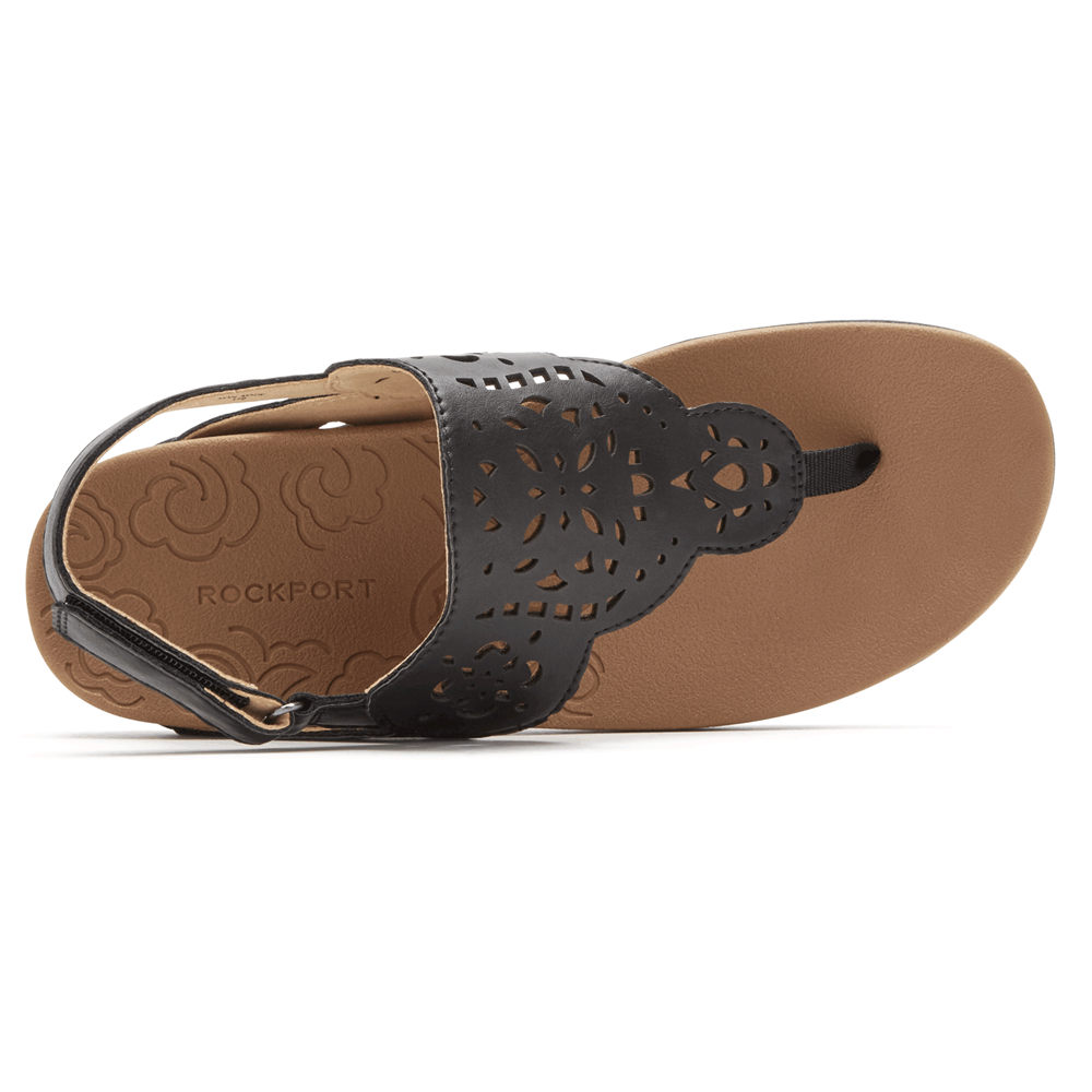 Rockport Sandals For Womens Black - Ridge Circle Cutout Thong - ZH0492678